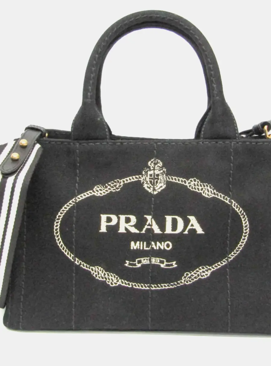 Prada Canapa Black White Denim Shoulder Bag