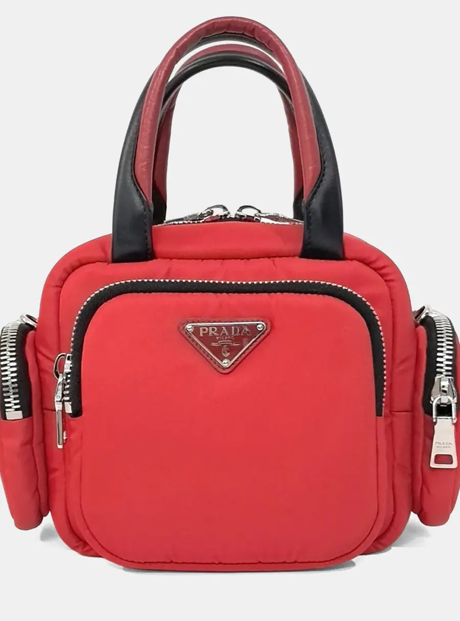 Prada Red Nylon Tessuto Cargo Top Handle Bag
