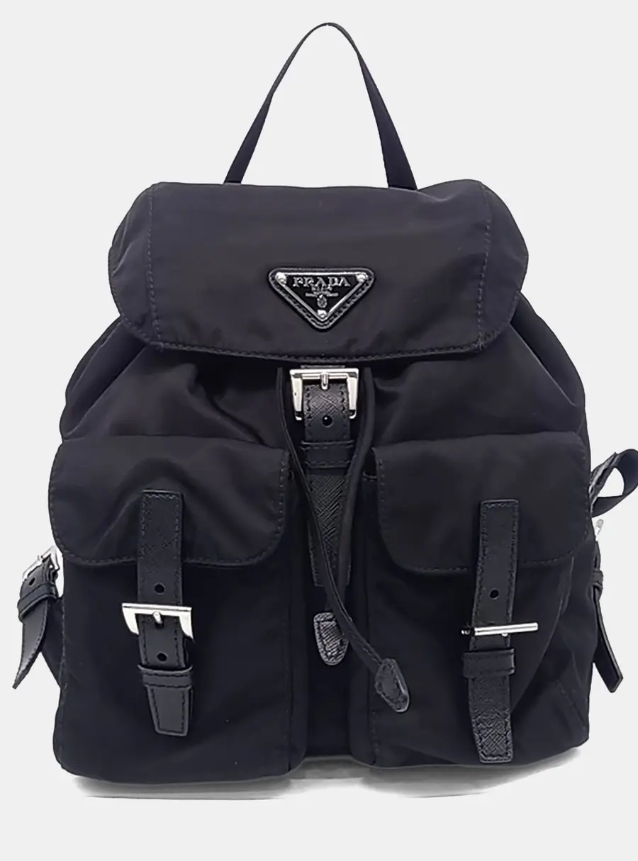 Prada Two Pocket Black Re-Nylon Backpack Bag