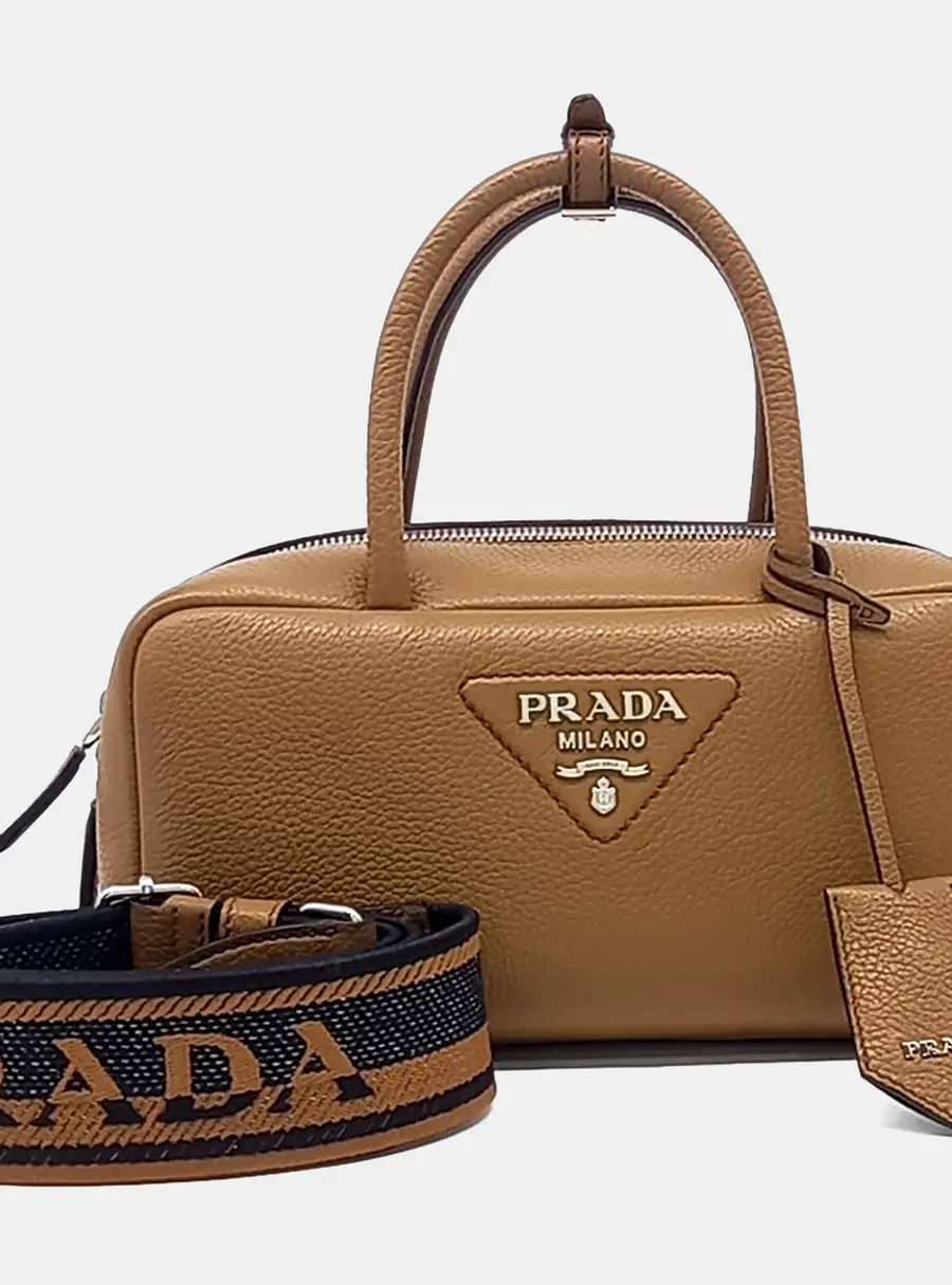Prada Soft Calfskin Leather Brown Crossbody Bag