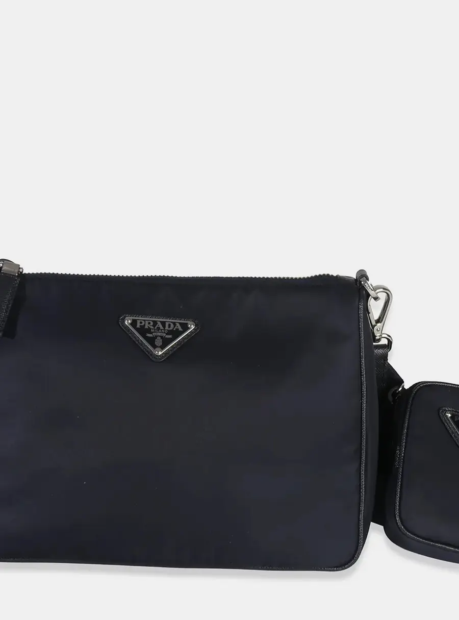 Prada Navy Re-Nylon & Saffiano Leather Trim Shoulder Bag