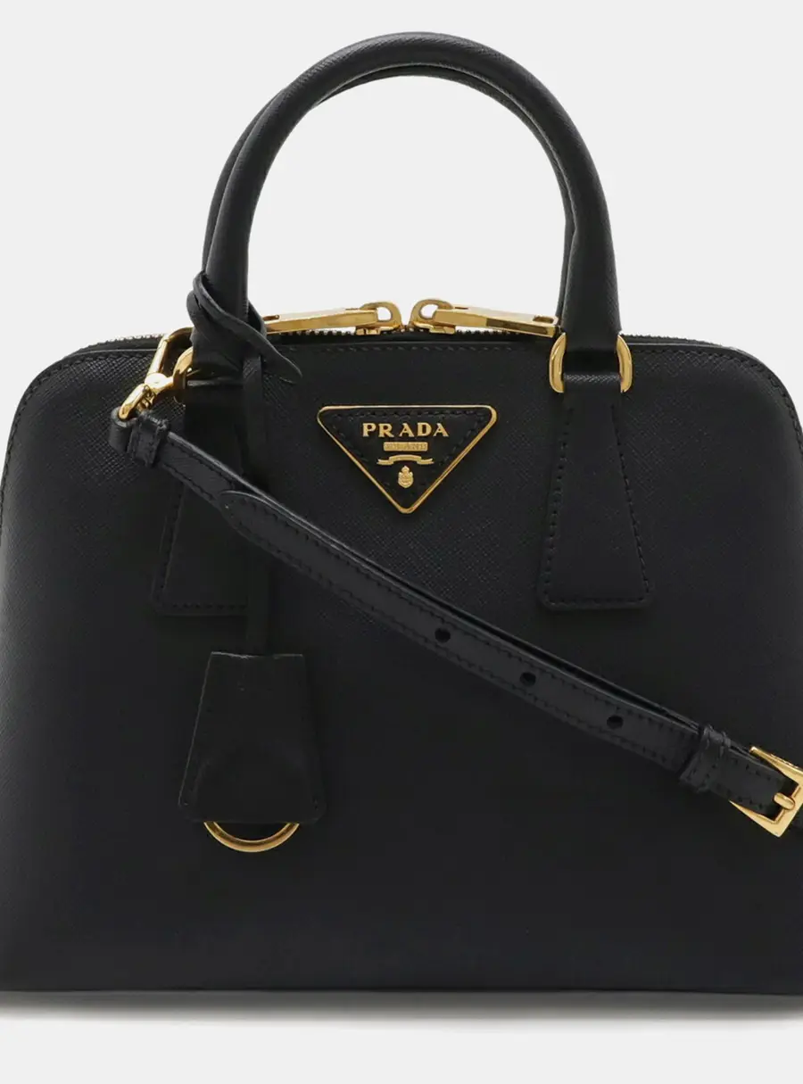Prada Promenade Triangle Handbag/Shoulder Bag In Saffiano Leather Nero Black