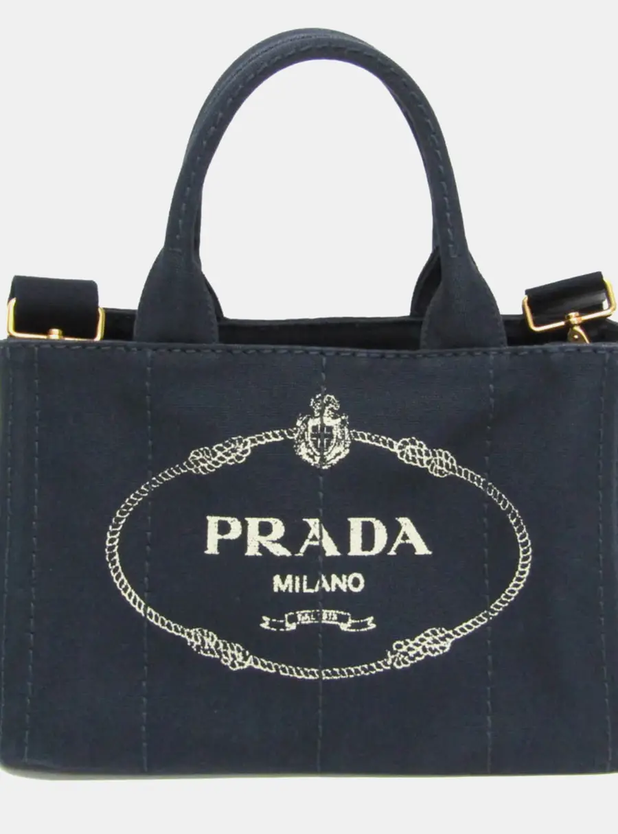 Prada Dark Navy Canapa Canvas Tote Bag
