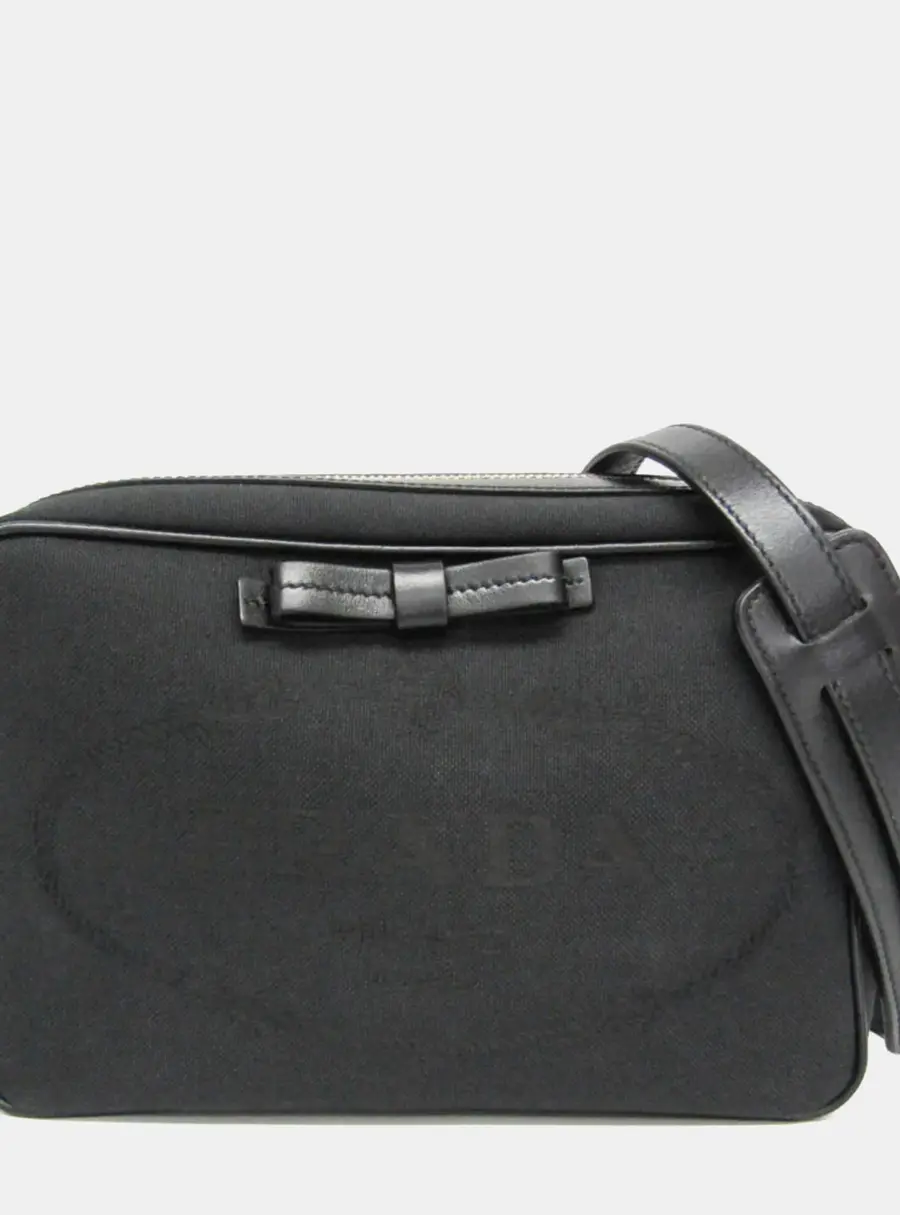 Prada Logo Jacquard Black Jacquard & Leather Shoulder Bag