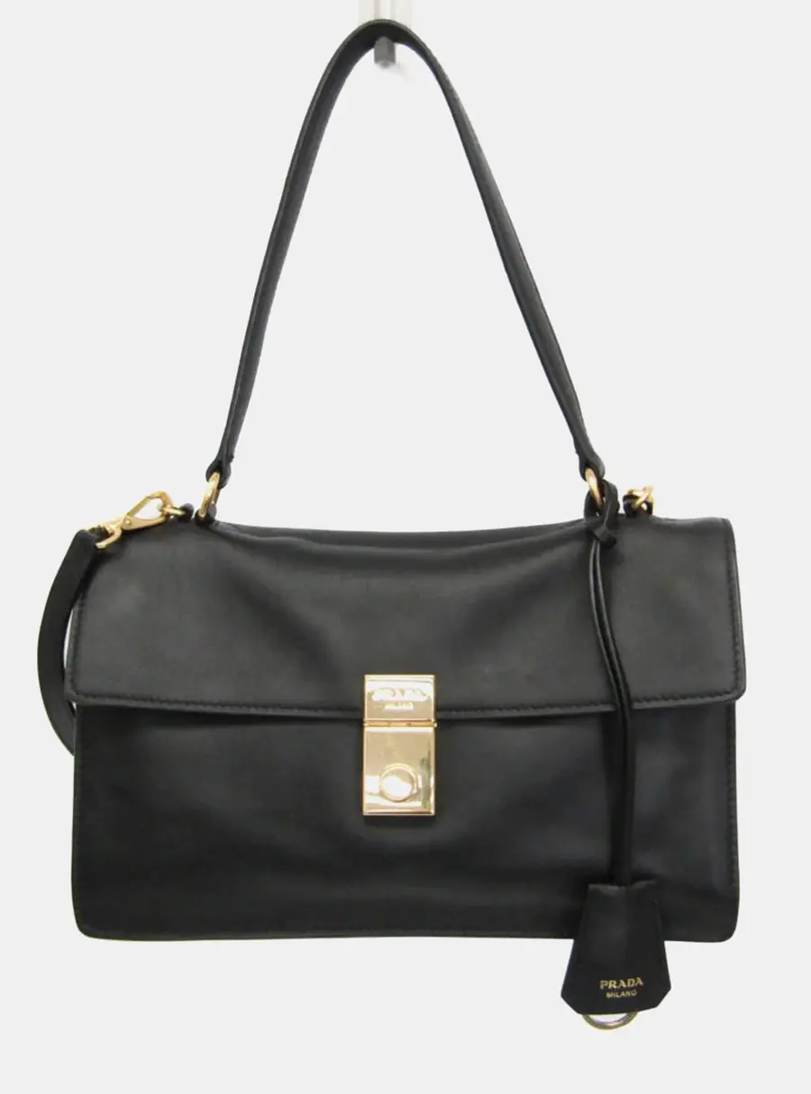 Prada Soft Sound Medium Black Leather Shoulder Bag