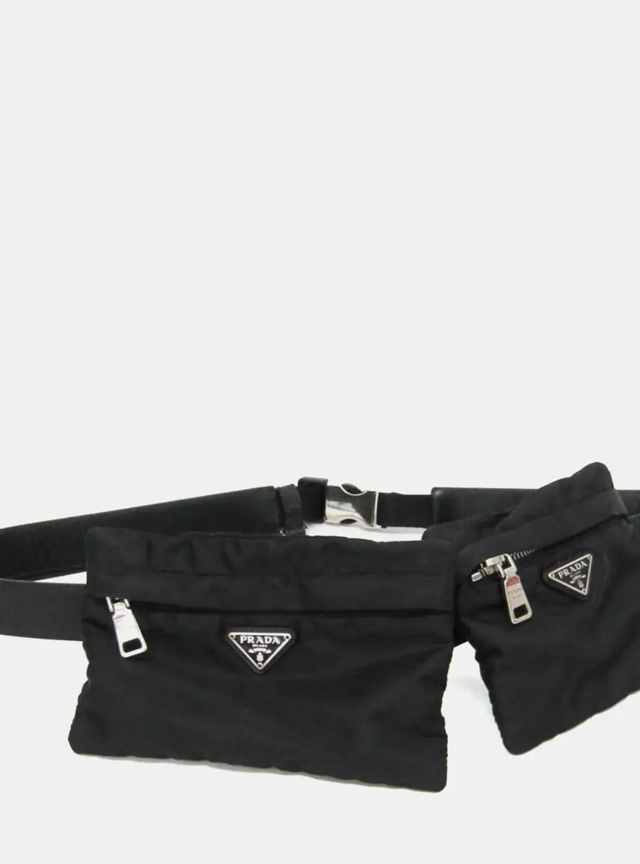 Prada Fanny Black Nylon Leather Belt Bag