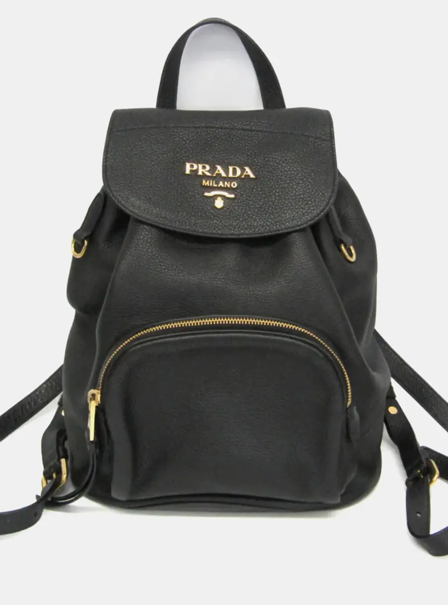 Prada Vitello Daino Leather Black Vitello Daino Leather Backpack Bag