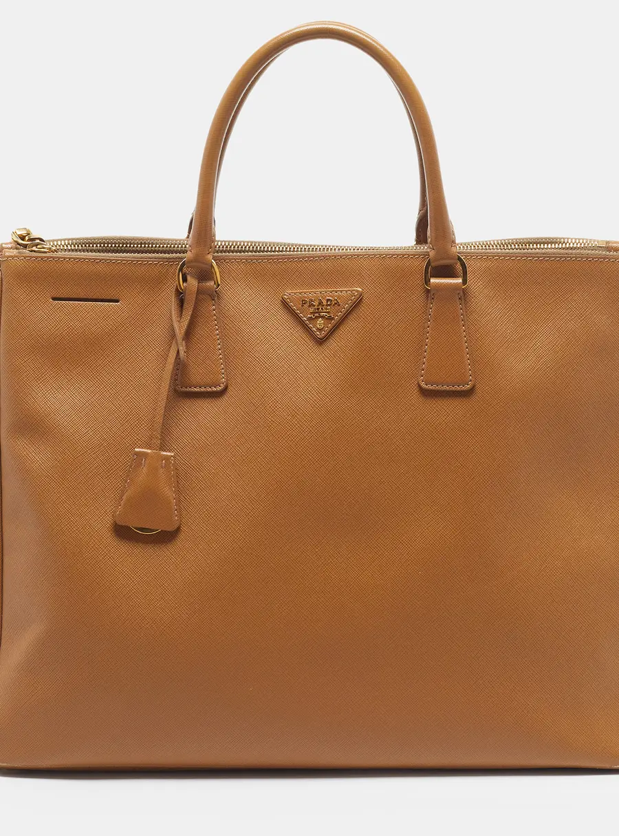 Prada Galleria Double Zip Large Brown Saffiano Leather Tote