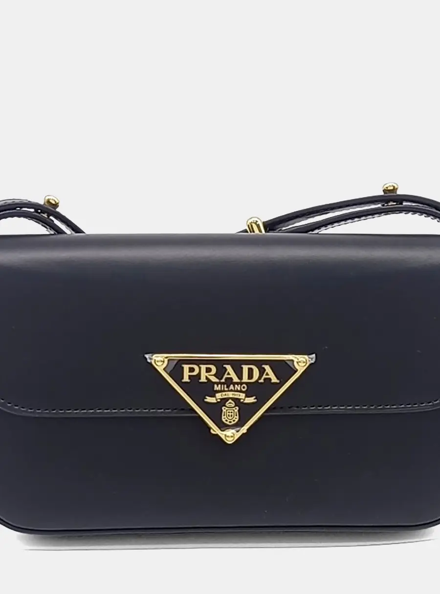 Prada Black Leather Triangle Logo Shoulder Bag