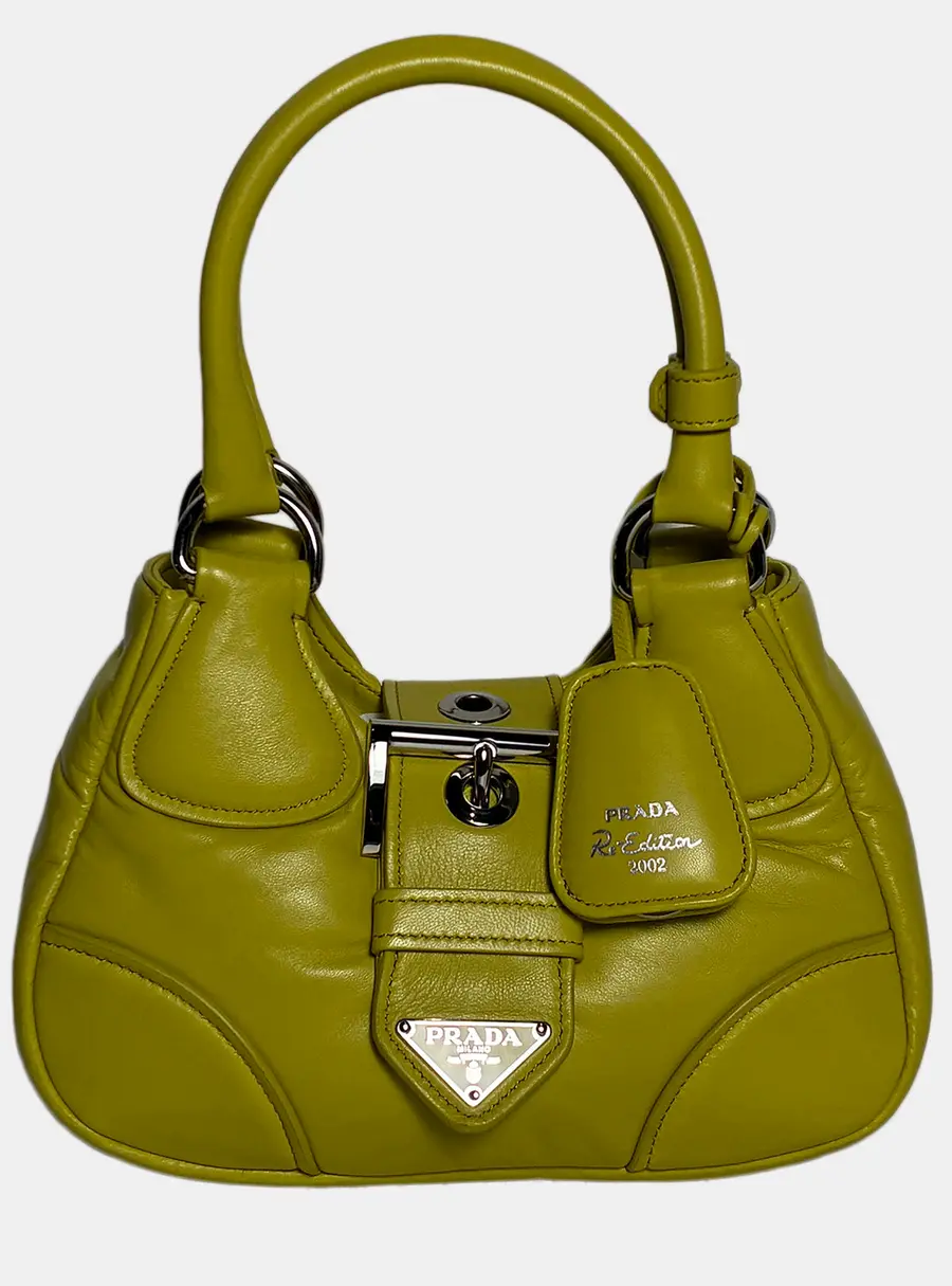 Prada Re-Edition 2002 Small Moon Green Leather Top Handle Bag