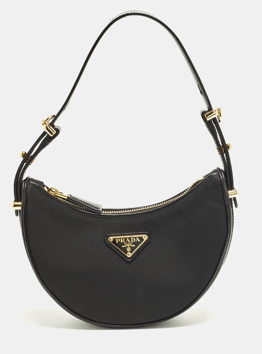 Prada Arqu&eacute; Black Leather and Nylon Hobo