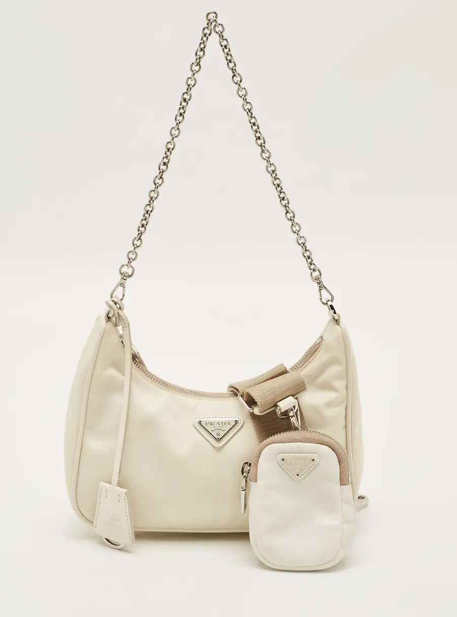 Prada Re-Edition 2005 White Re-Nylon and Saffiano Leather Shoulder Bag