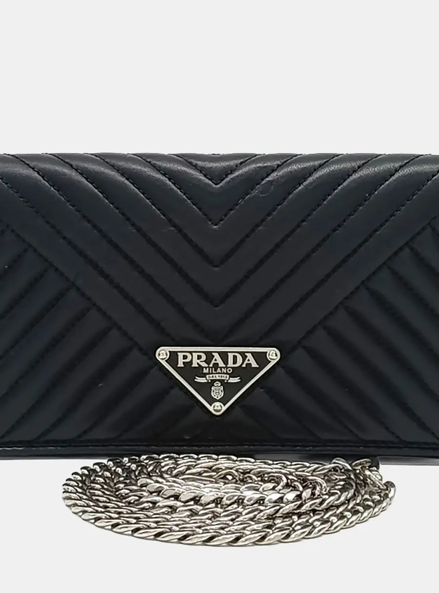 Prada Black Leather Napa Diagram Mini Chain Crossbody Bag