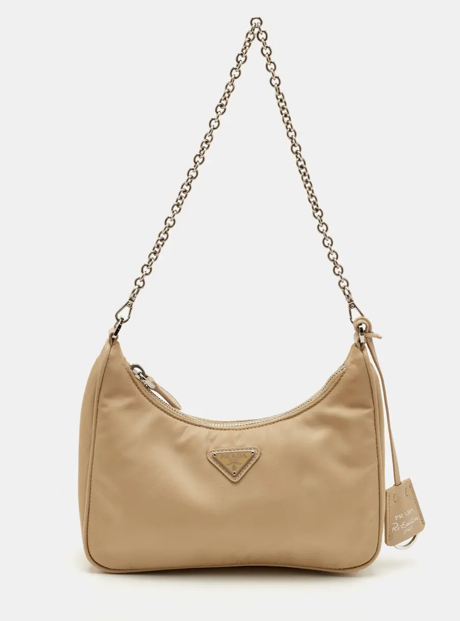 Prada Re-Edition 2005 Beige Re-Nylon and Saffiano Leather Shoulder Bag