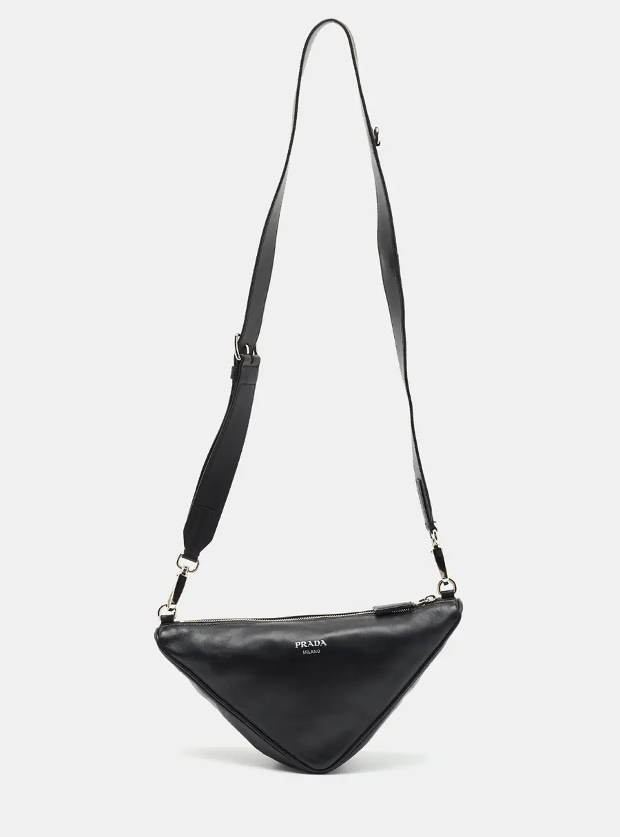 Prada Triangle Black Leather Shoulder Bag