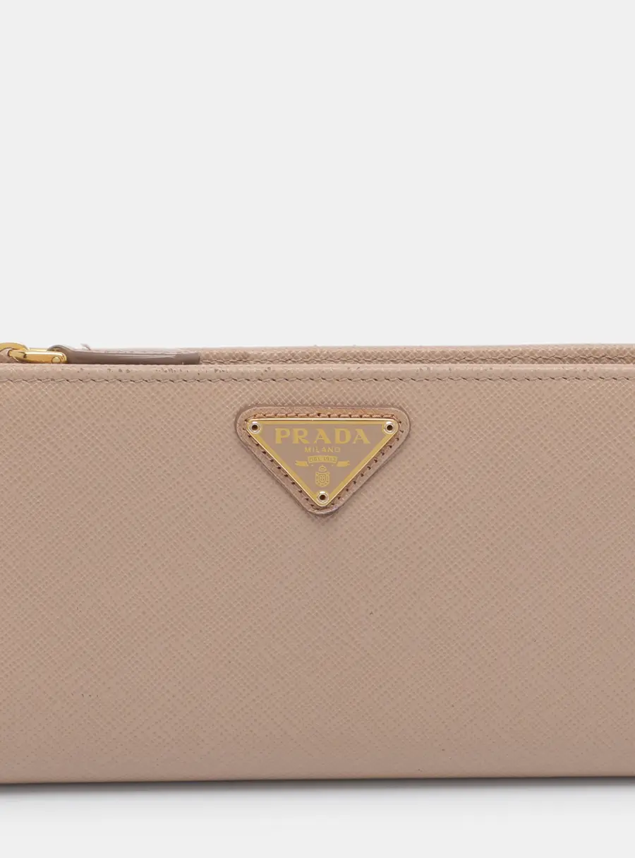 Prada Beige Saffiano Leather Continental Wallet