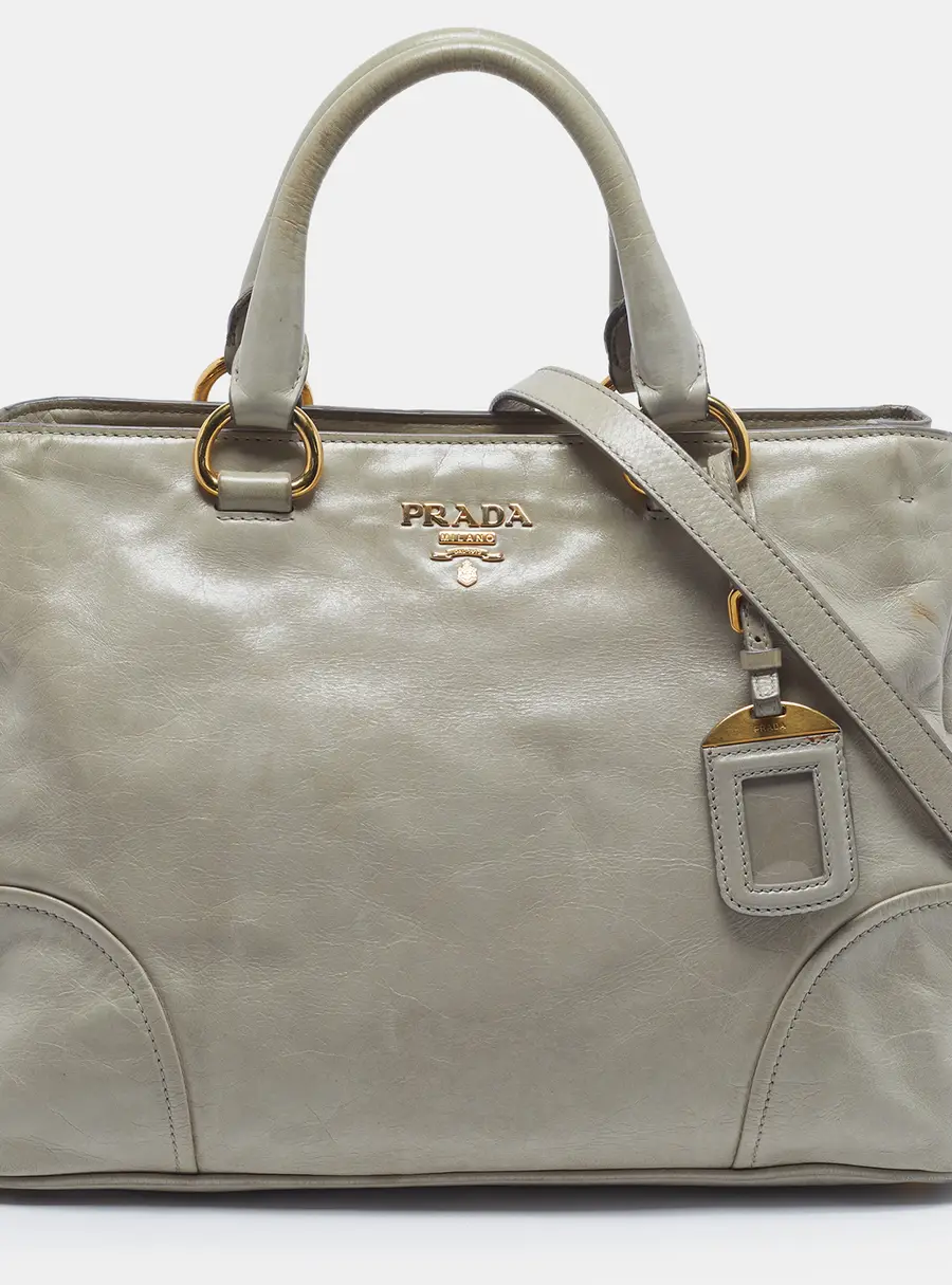 Prada Light Green Vitello Shine Leather Tote