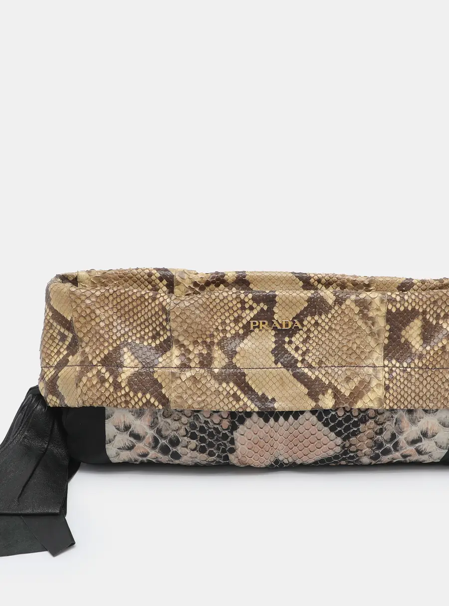 Prada Multicolor Python Print Nylon and Python Shoulder Bag