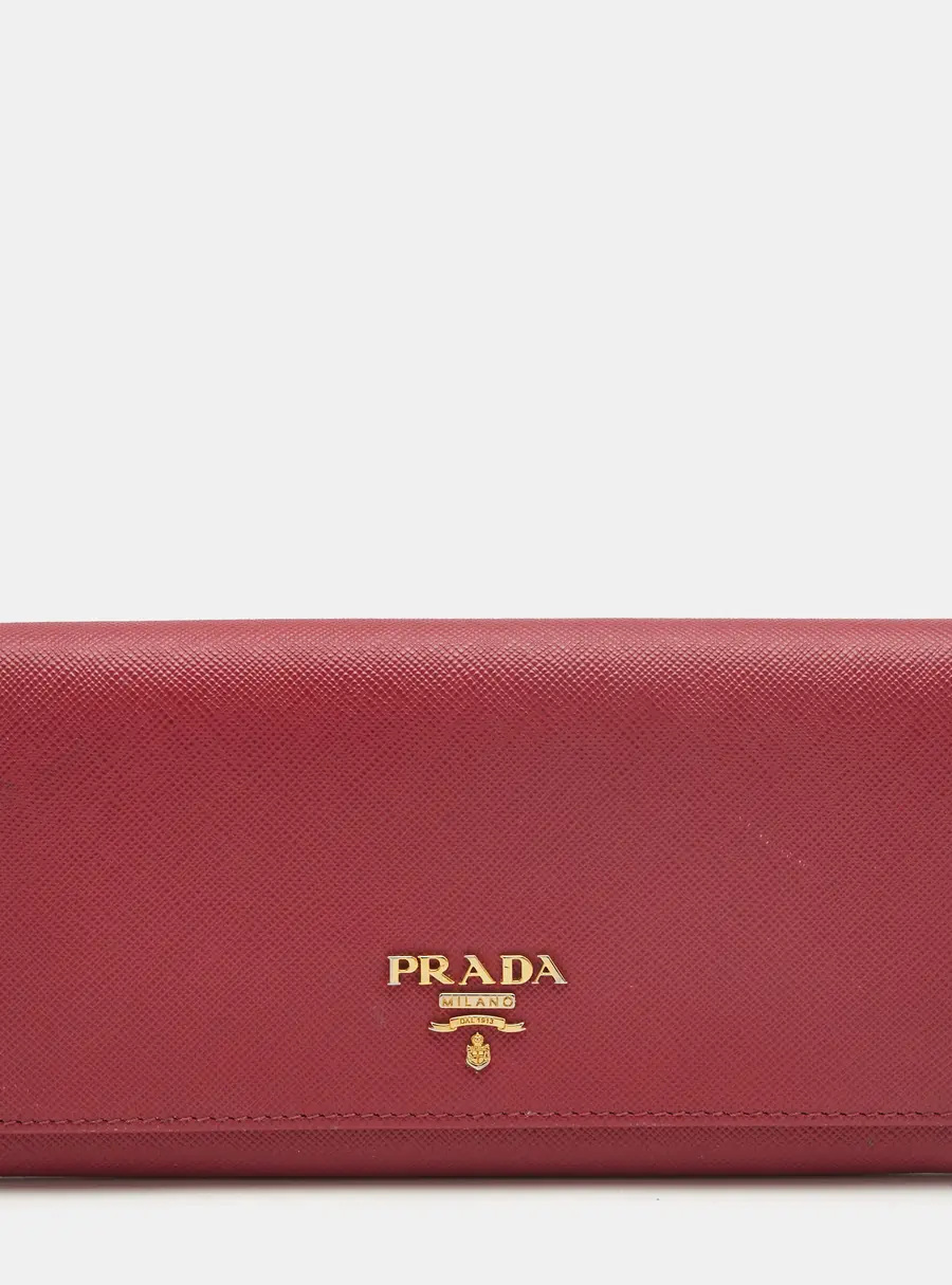 Prada Logo Flap Pink Saffiano Lux Leather Continental Wallet