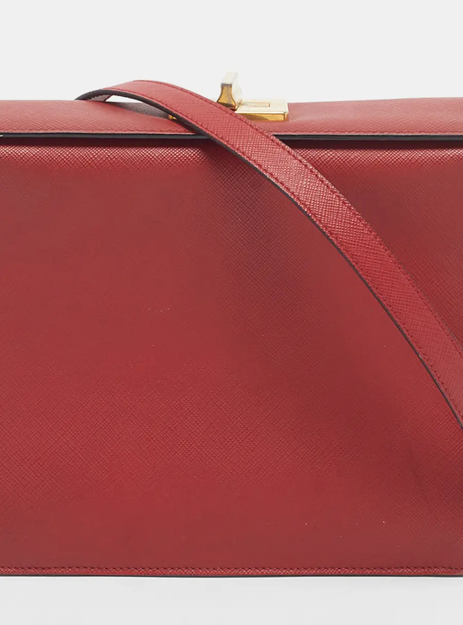 Prada Turnlock Box Saffiano Lux Leather Shoulder Bag