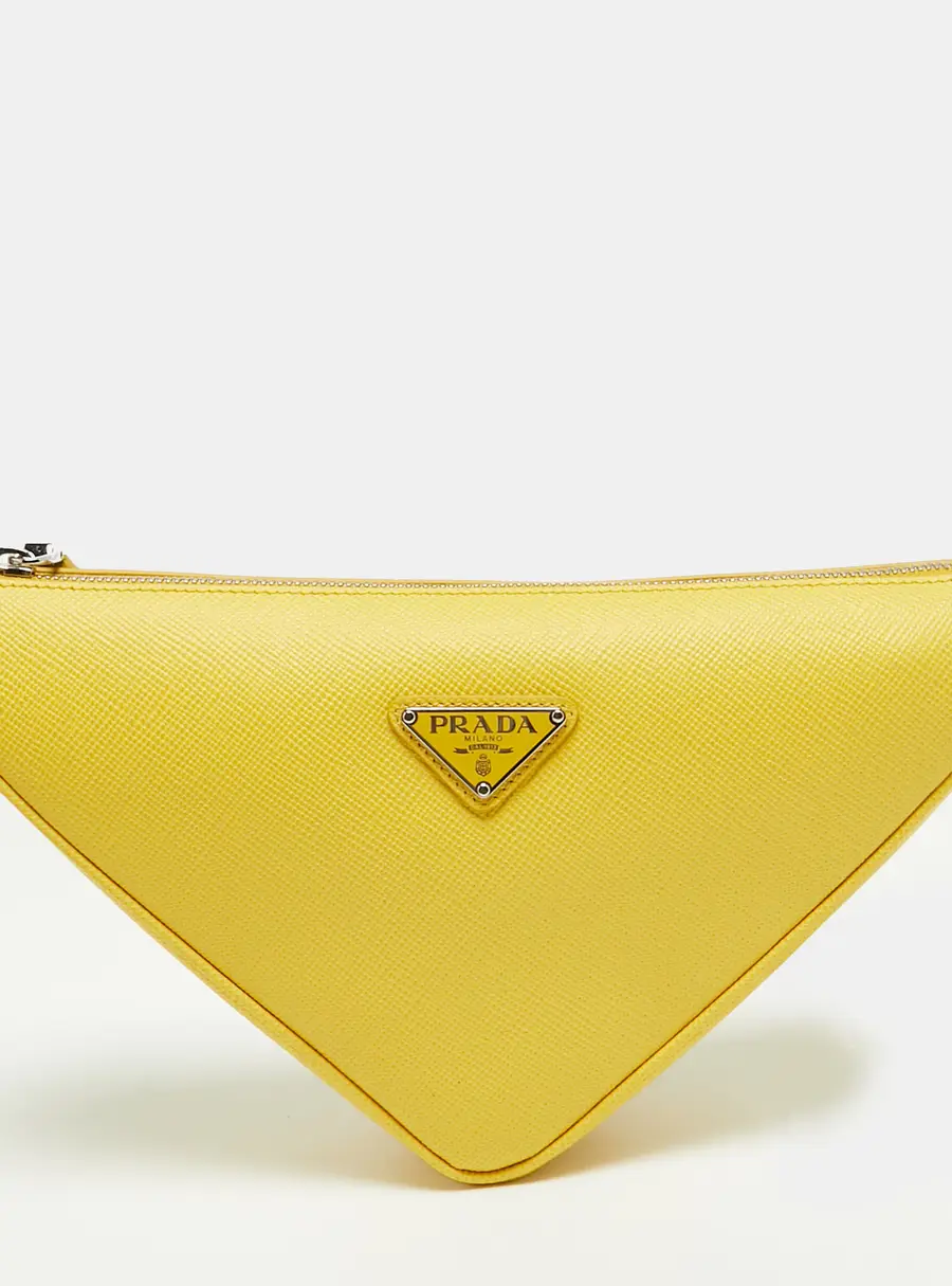Prada Triangle Yellow Saffiano Lux Leather Clutch