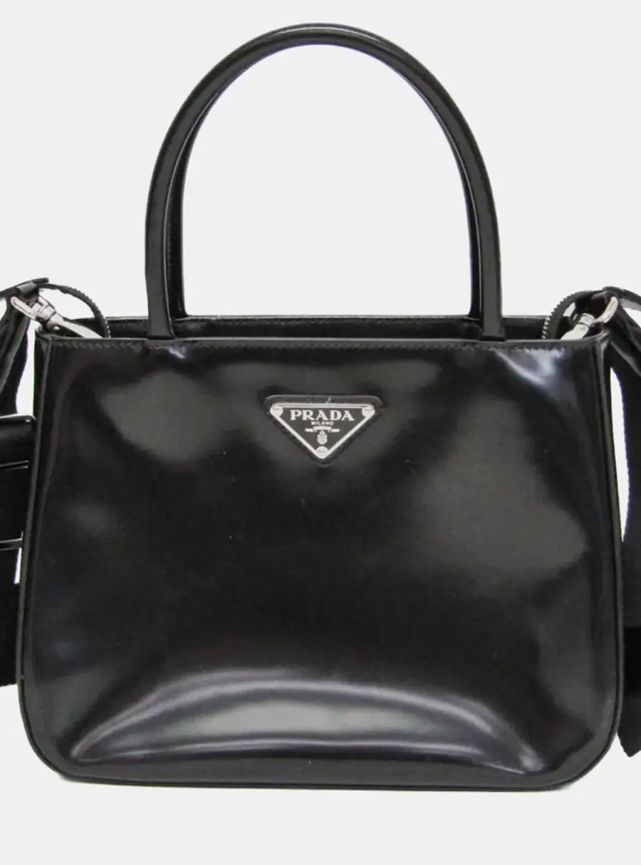 Prada Black Brushed Leather Shoulder Bag