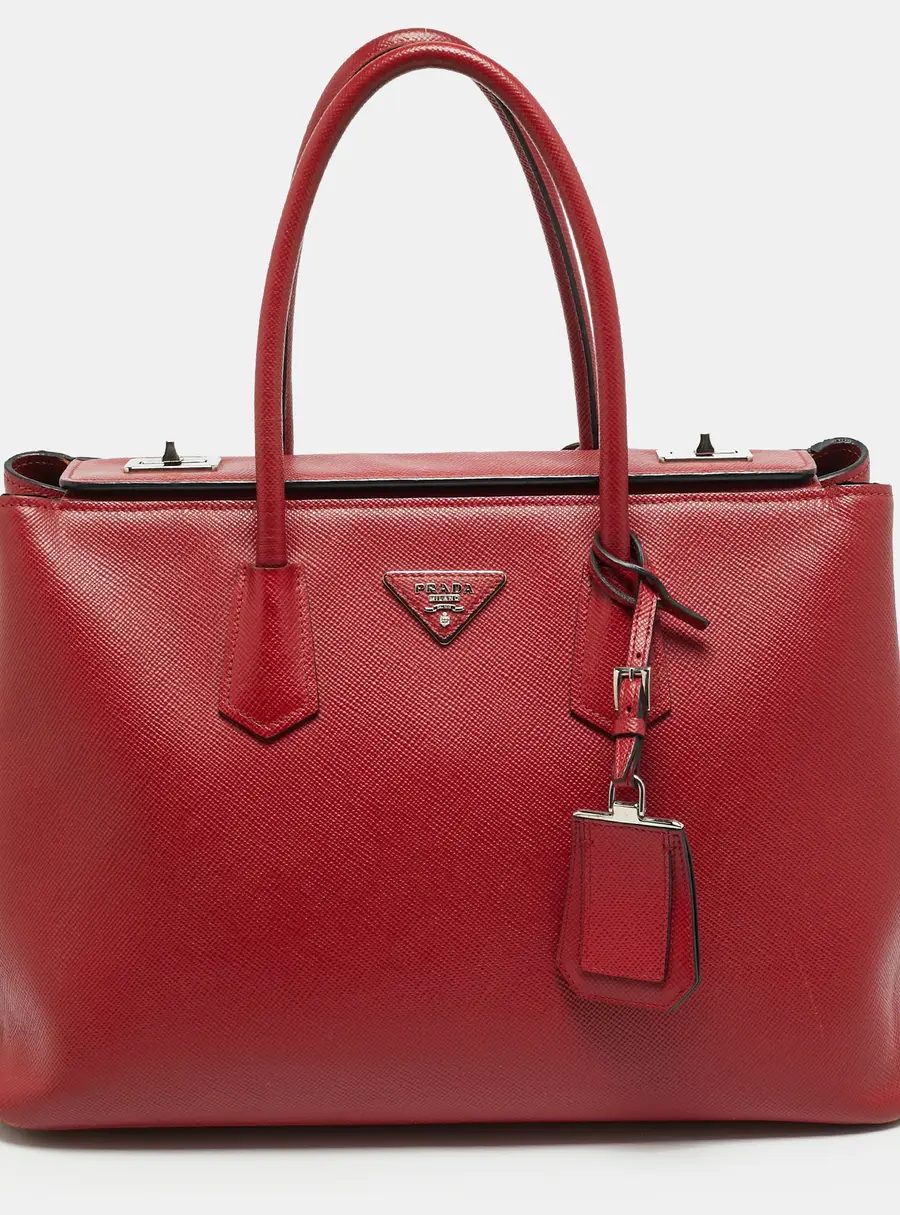 Prada Twin Large Red Saffiano Cuir Leather Tote