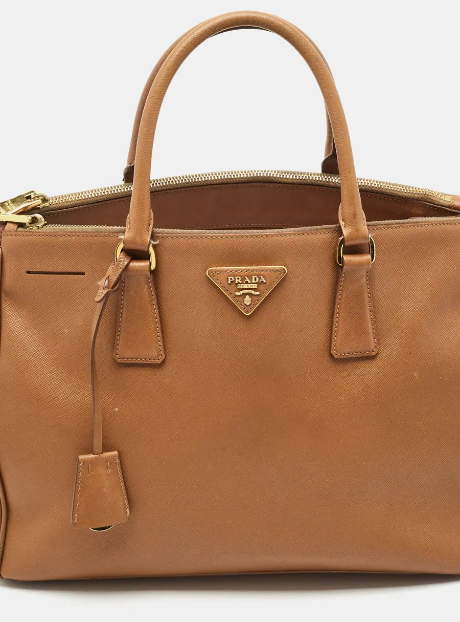 Prada Double Zip Medium Brown Saffiano Lux Leather Tote