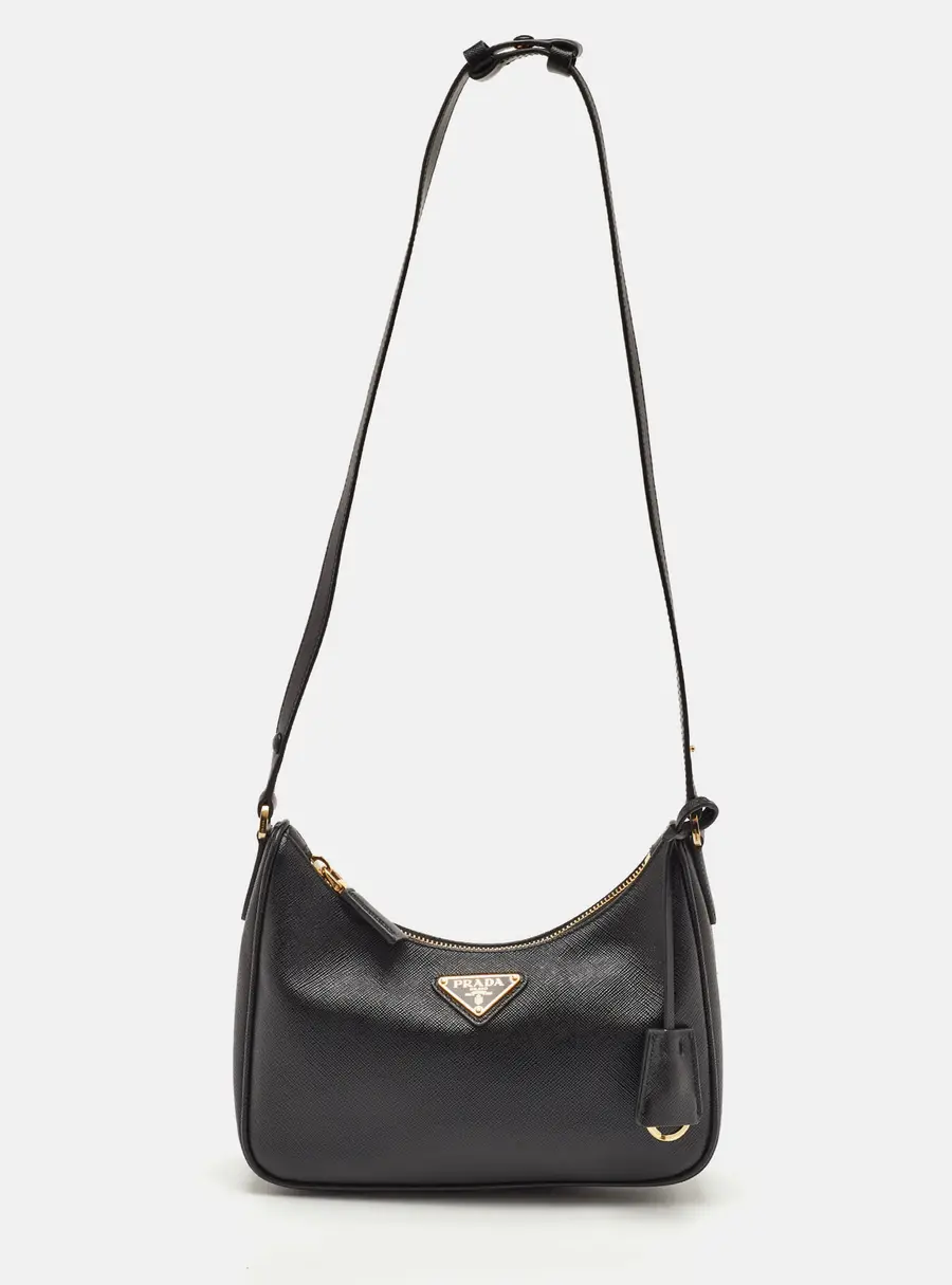 Prada Re-edition Black Saffiano Leather Shoulder Bag
