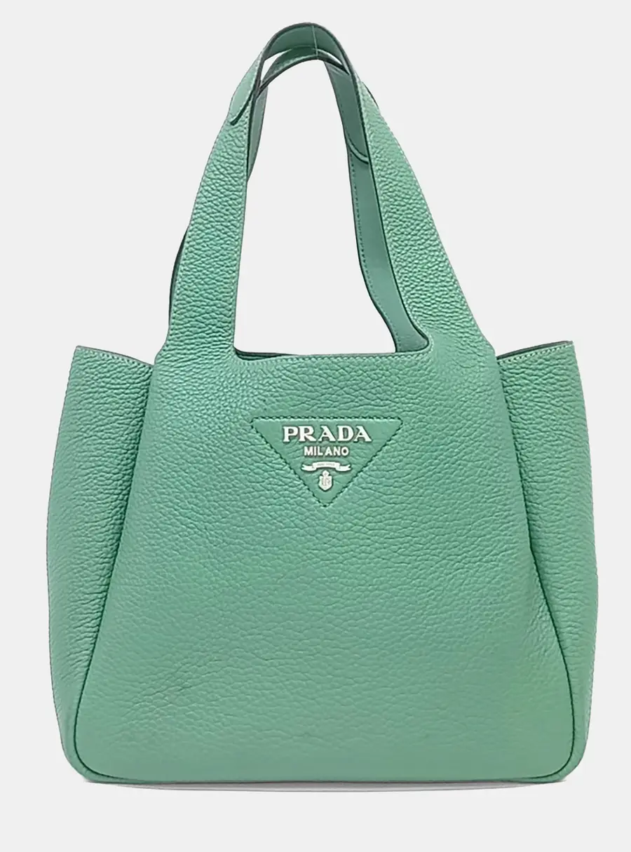 Prada Green Leather Vitello Daino Soft Tote Bag
