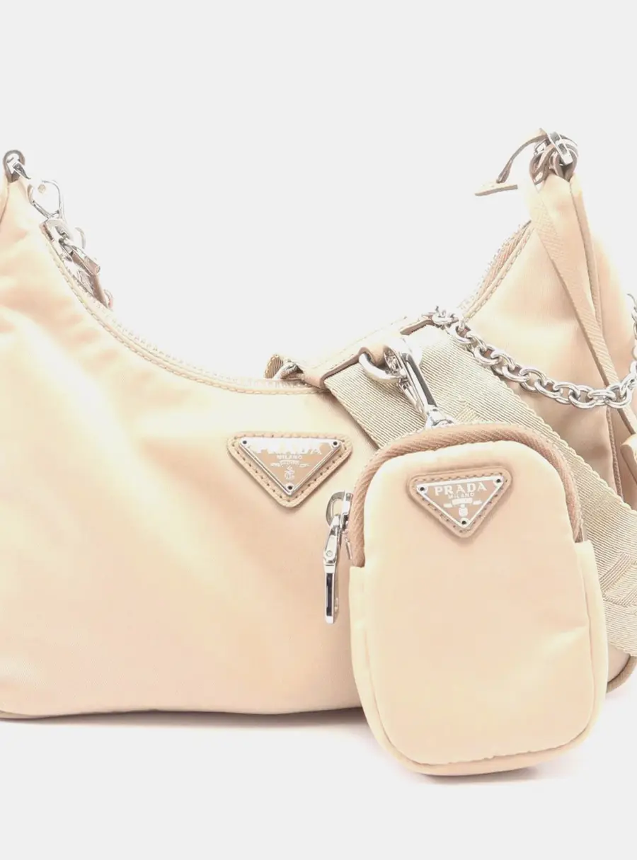 Prada Re-Edition 2005 Beige Nylon & Saffiano Leather Crossbody Bag
