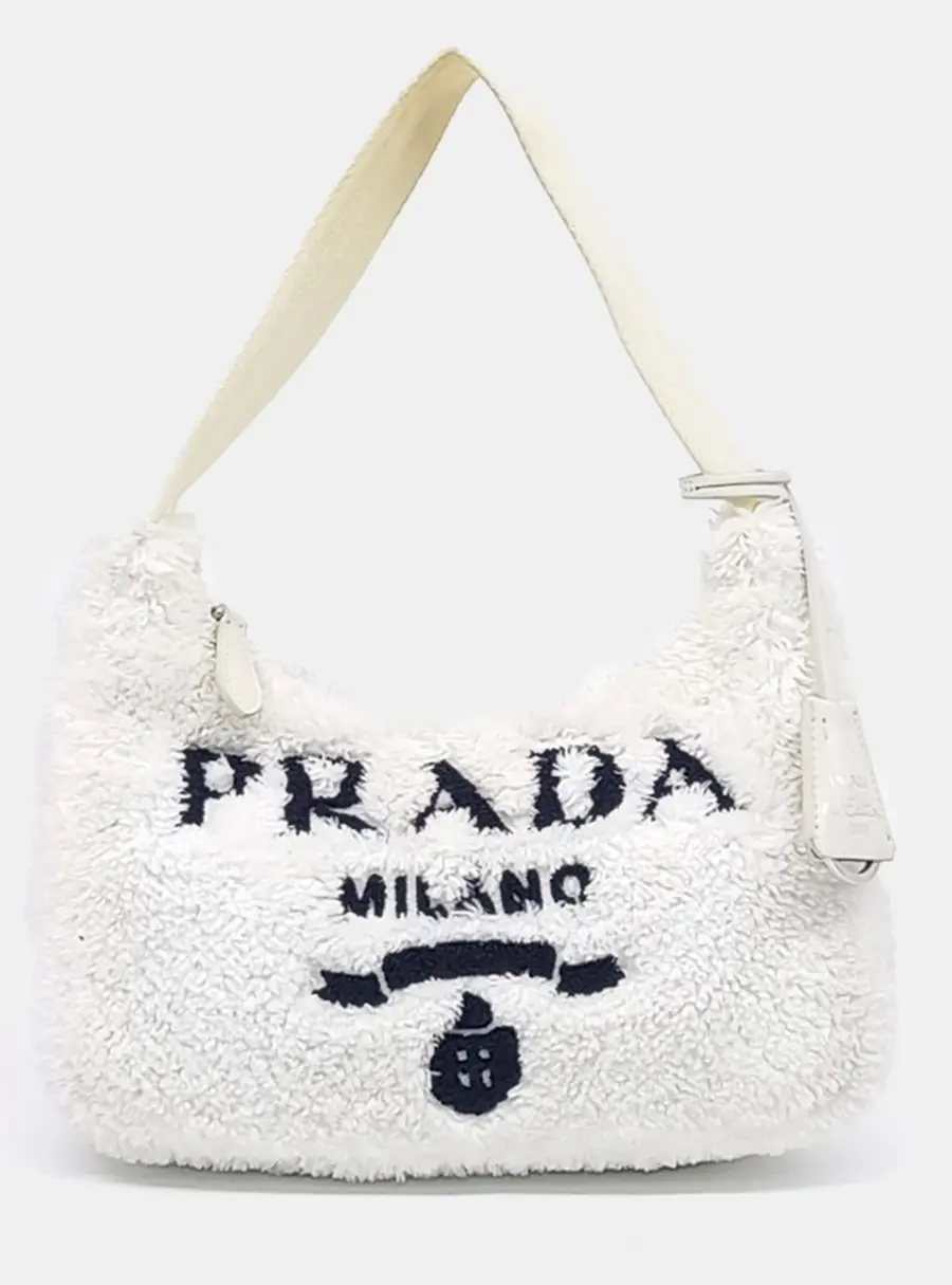 Prada White Canvas Prada Re-edition Terry Hobo Bag