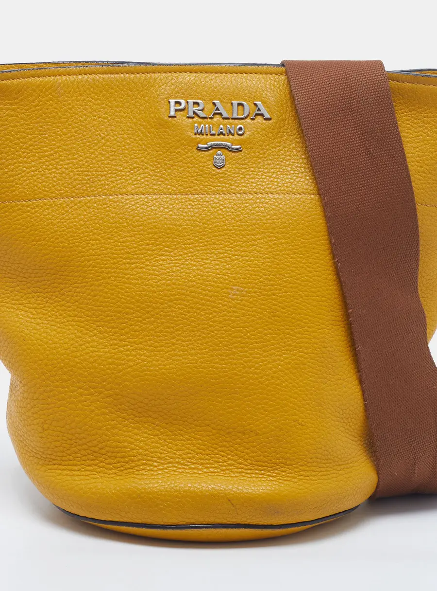 Prada Yellow Vitello Danio Leather Bucket Bag