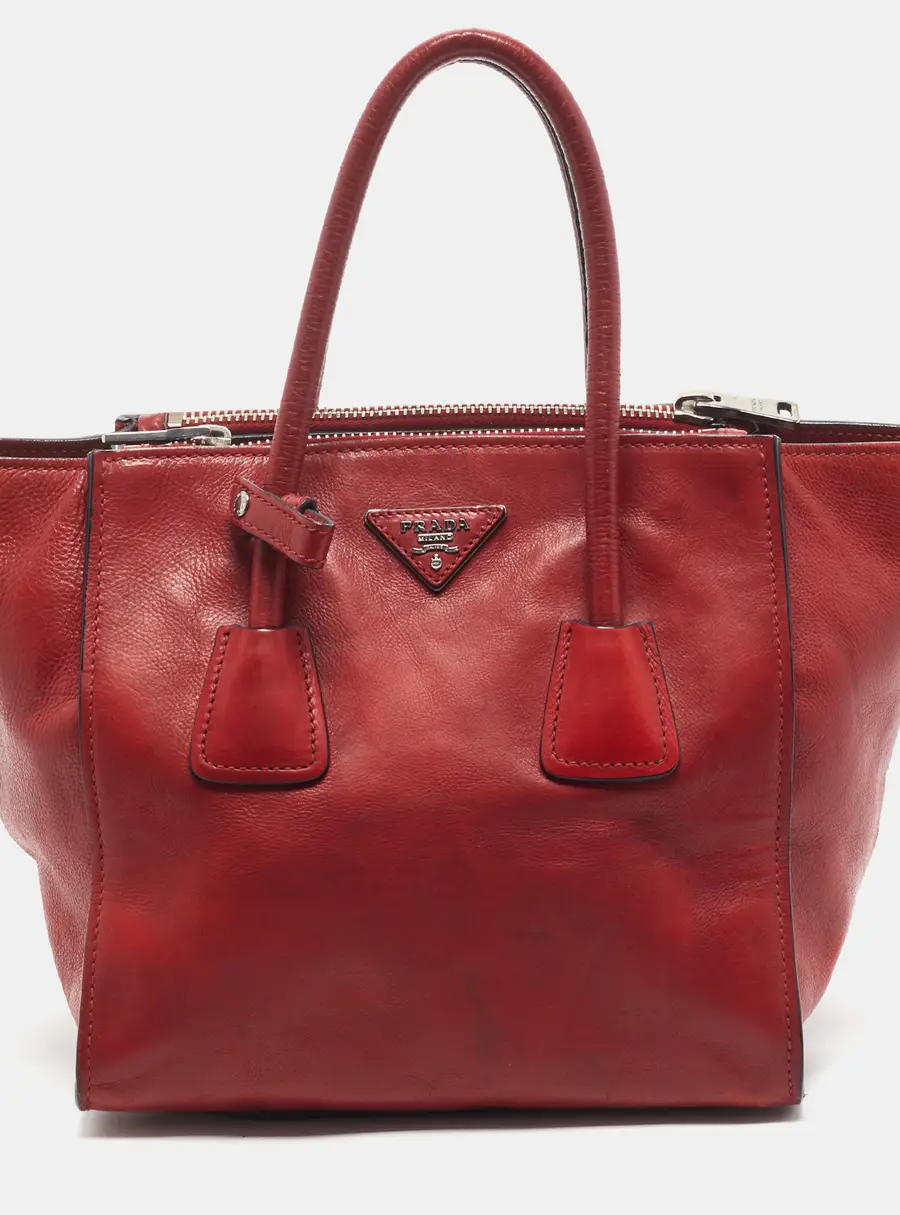 Prada Twin Pocket Red Glace Leather Tote