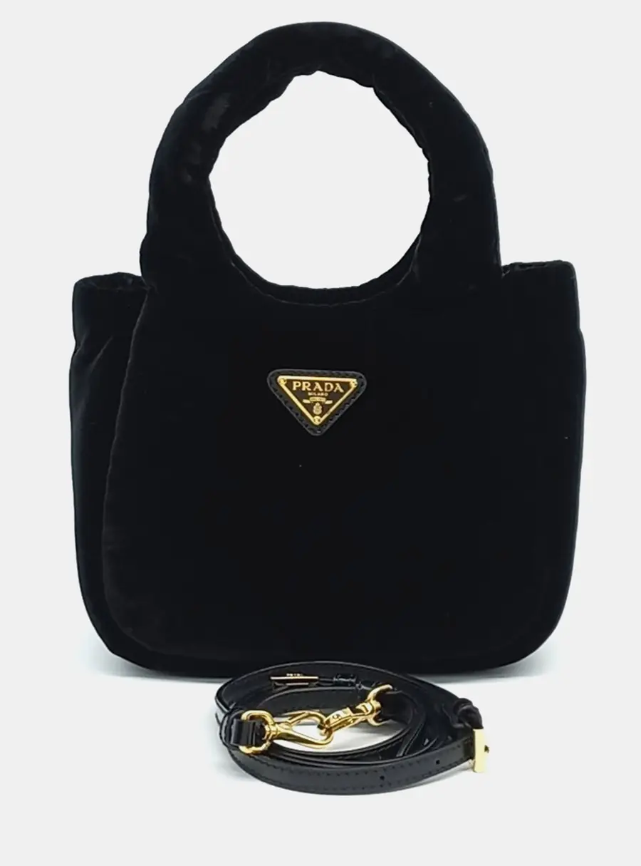 Prada Padded Mini Bag Black Velvet Top Handle Bag