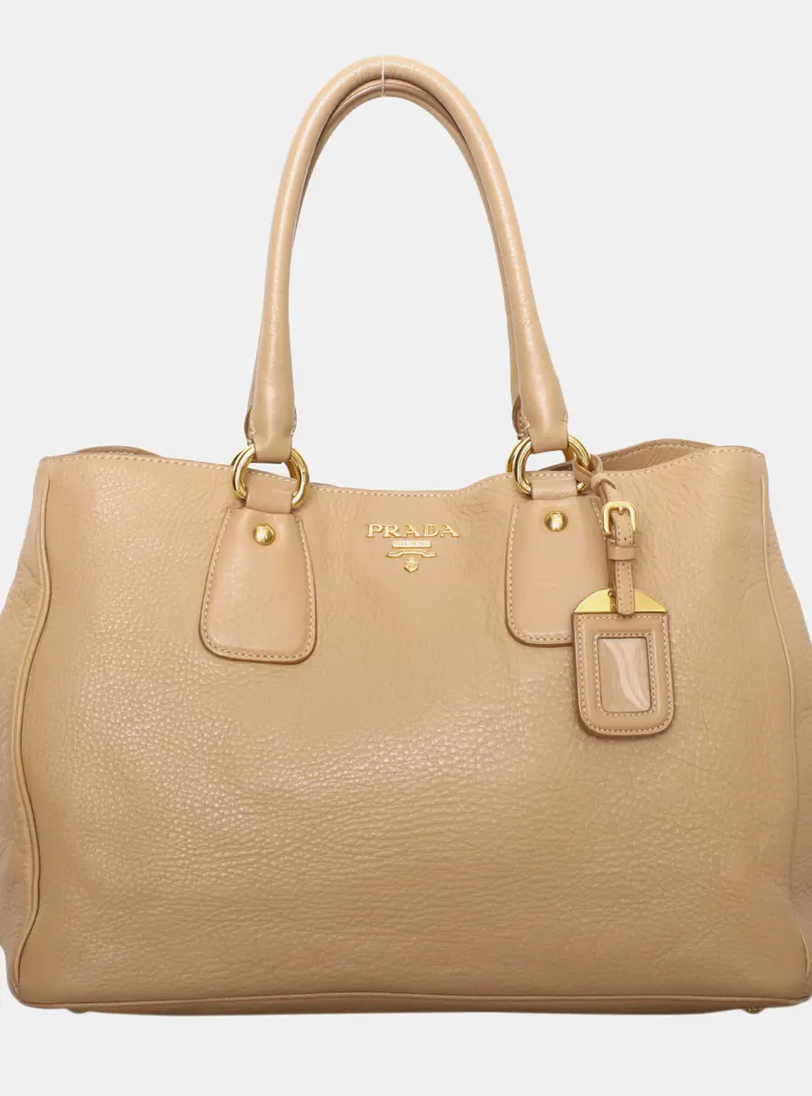 Prada Vitello Daino Leather Tote Beige Vitello Daino Leather Top Handle Bag