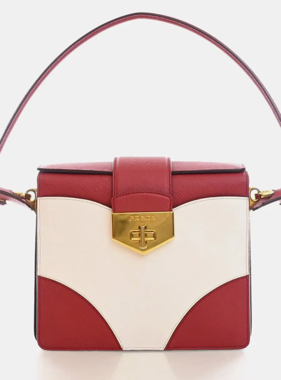 Prada Saffiano Red and White Saffiano Leather Top Handle Bag