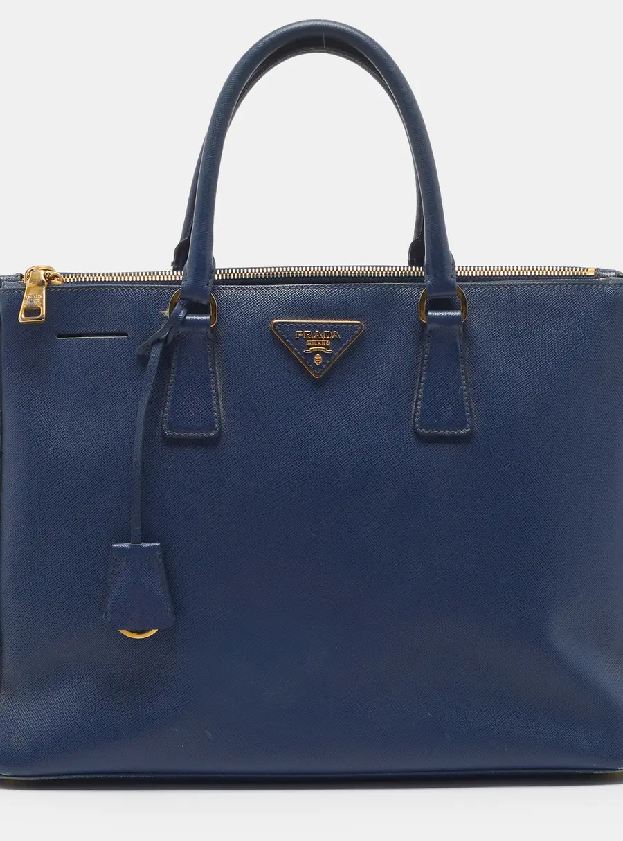 Prada Double Zip Large Blue Saffiano Leather Tote
