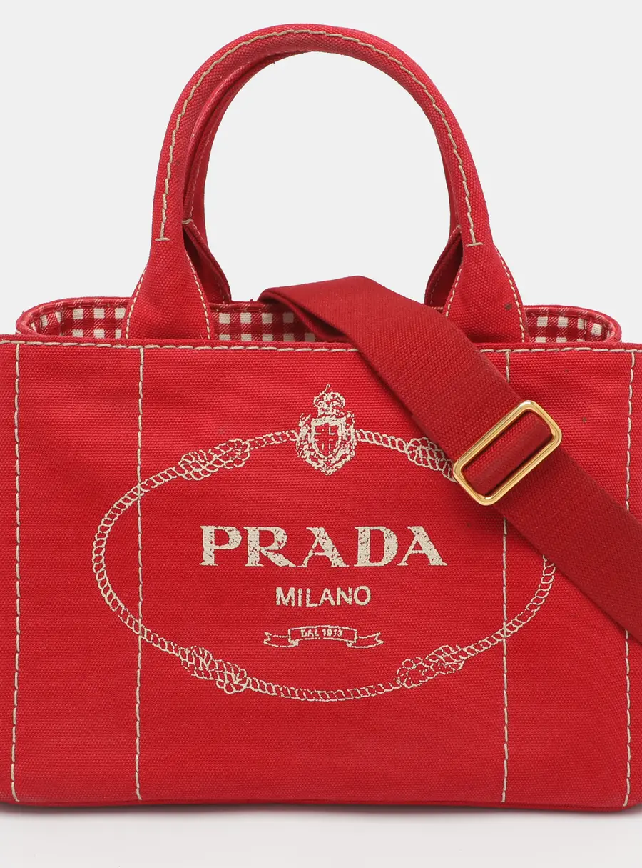 Prada Canapa Small Red Canvas Tote