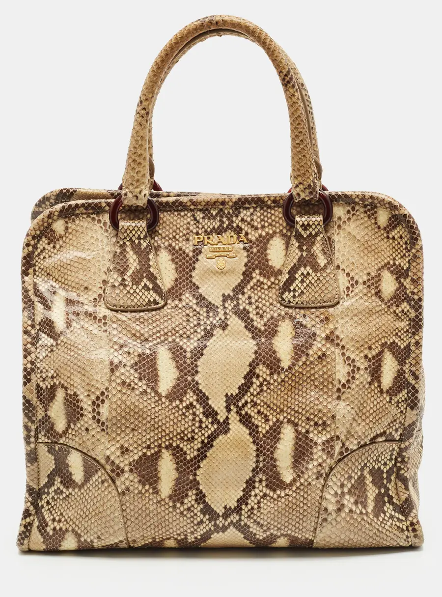 Prada Cream Python Snap Frame Satchel