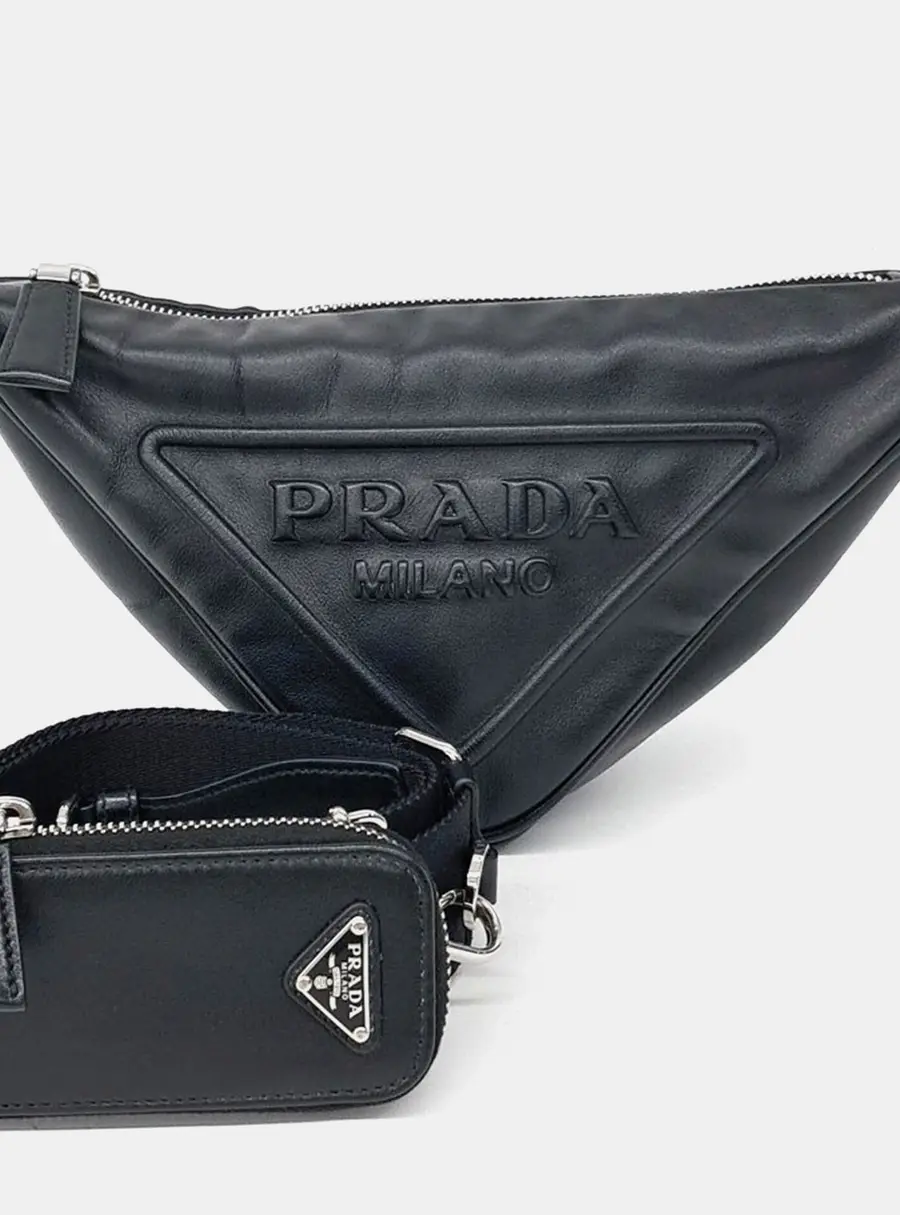 Prada Black Leather Triangle Shoulder Bag