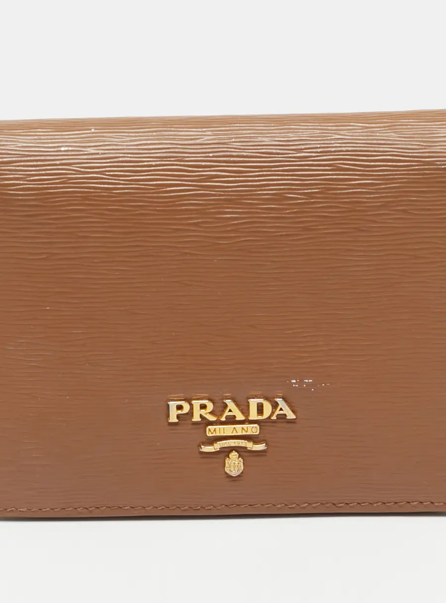 Prada Logo Tan Vitello Moved Leather Card Case