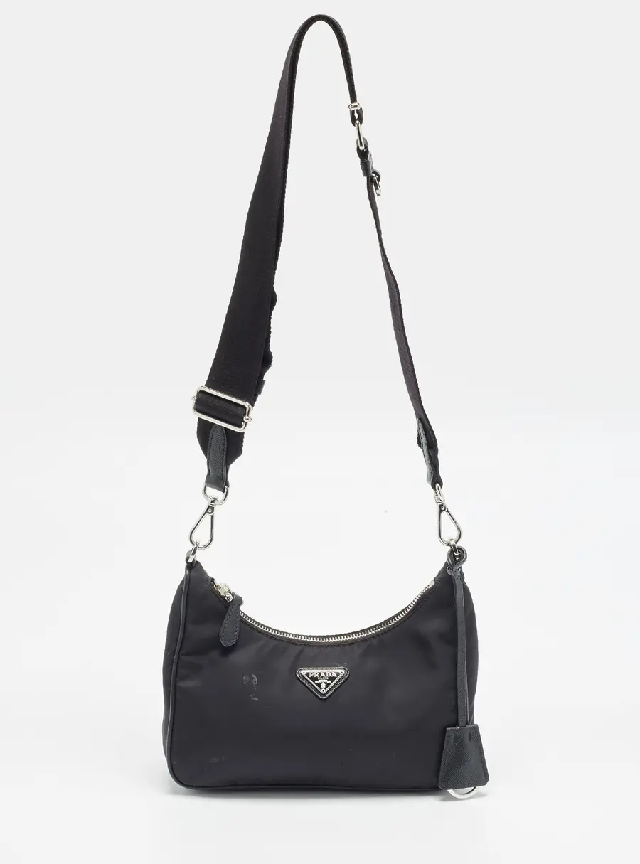 Prada Re-Edition 2005 Black Nylon and Saffiano Leather Shoulder Bag