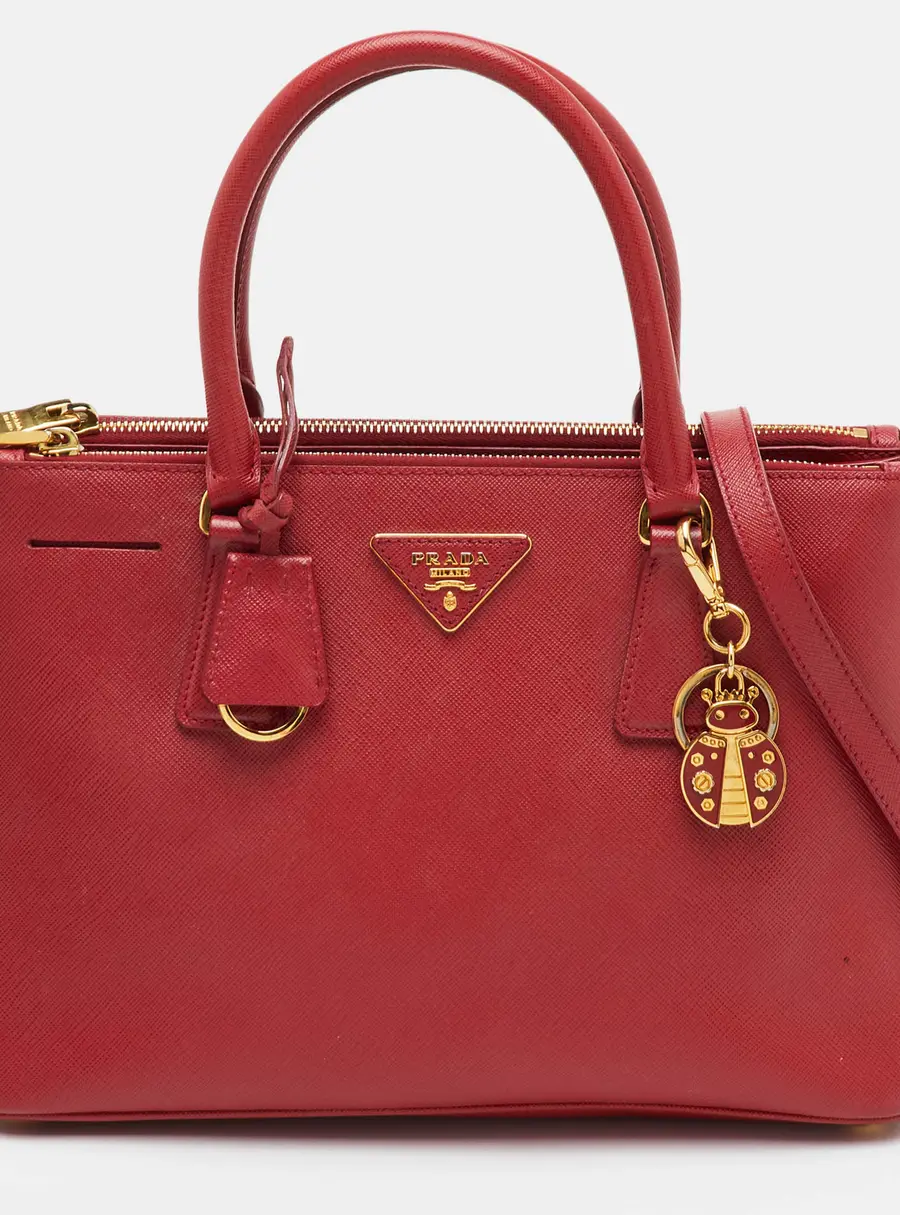 Prada Galleria Medium Red Saffiano Leather Double Zip Tote