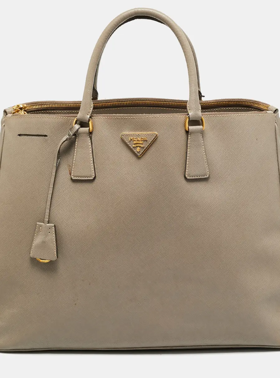 Prada Executive Double Zip Beige Saffiano Leather Tote