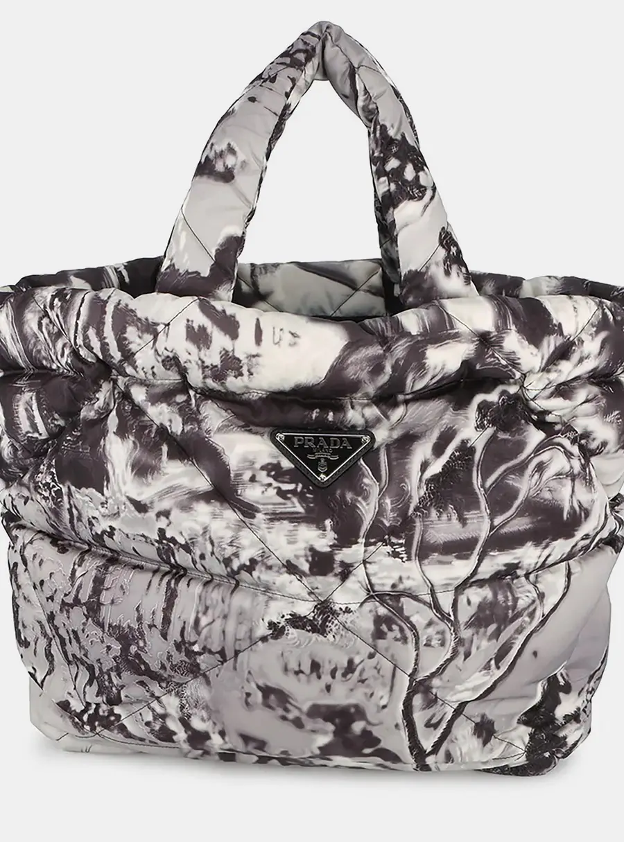 Prada Re-Nylon Padded Gray Printed Nylon Tote Bag