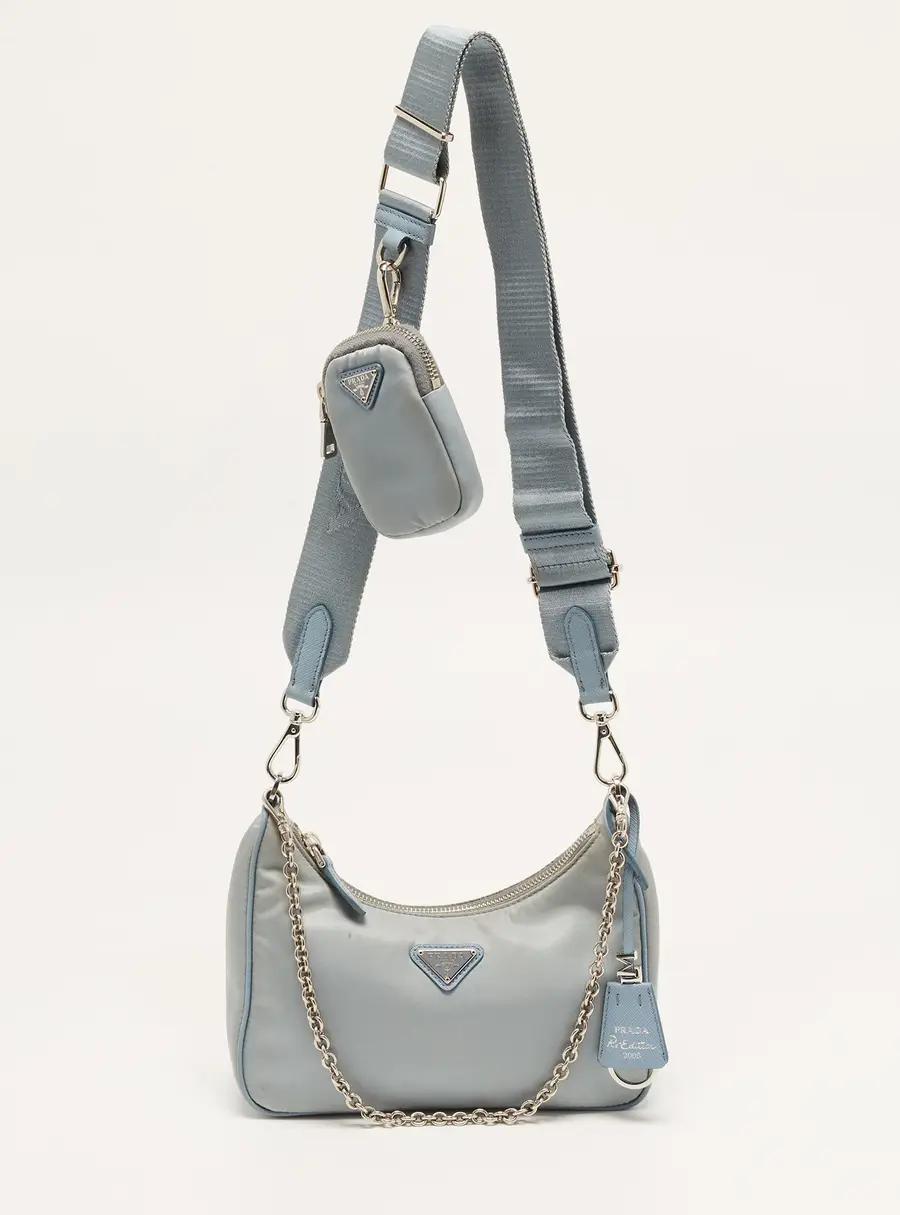 Prada Re-Edition 2005 Light Blue Nylon Shoulder Bag