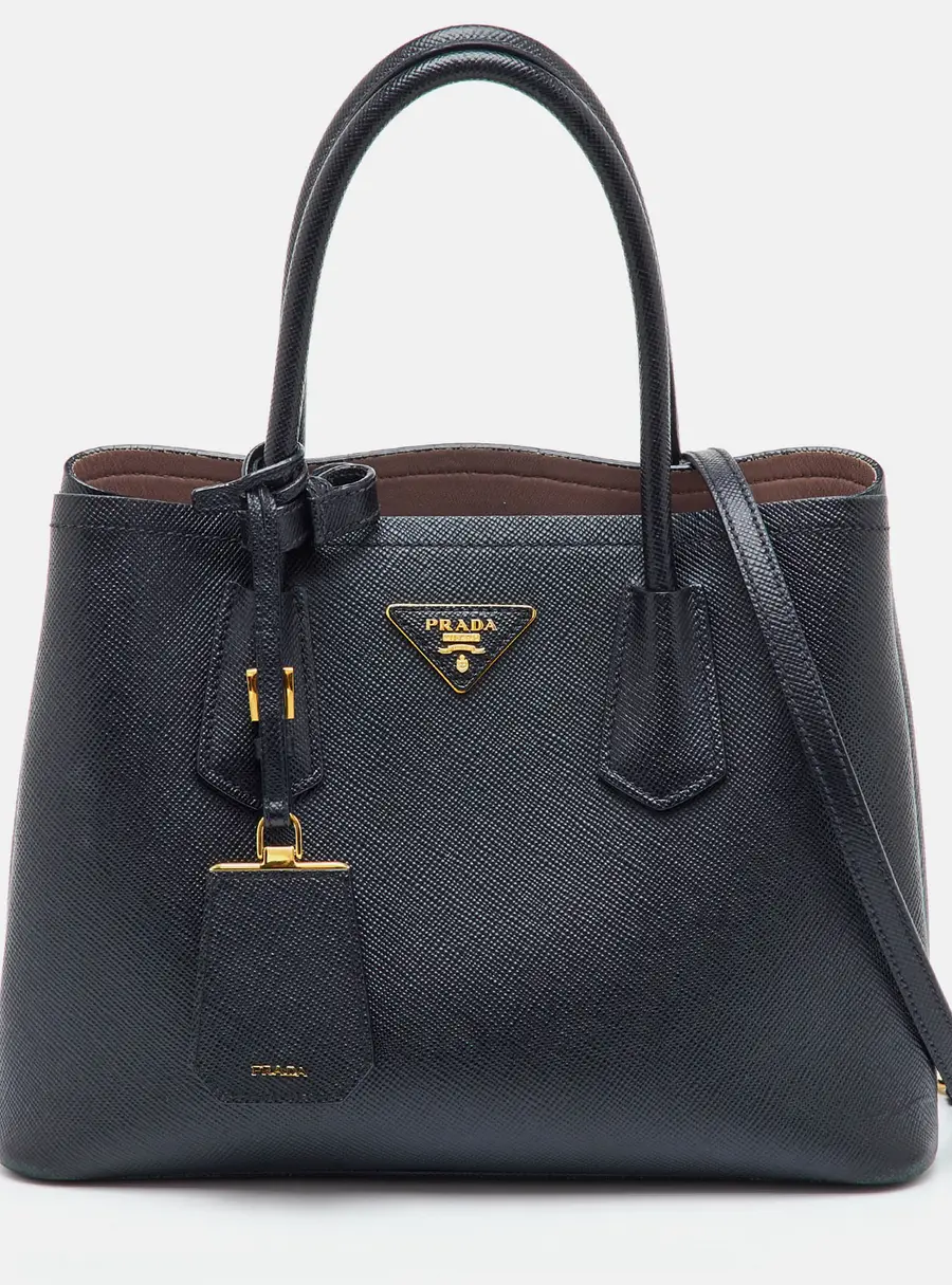 Prada Black Saffiano Cuir Leather Double Handle Tote