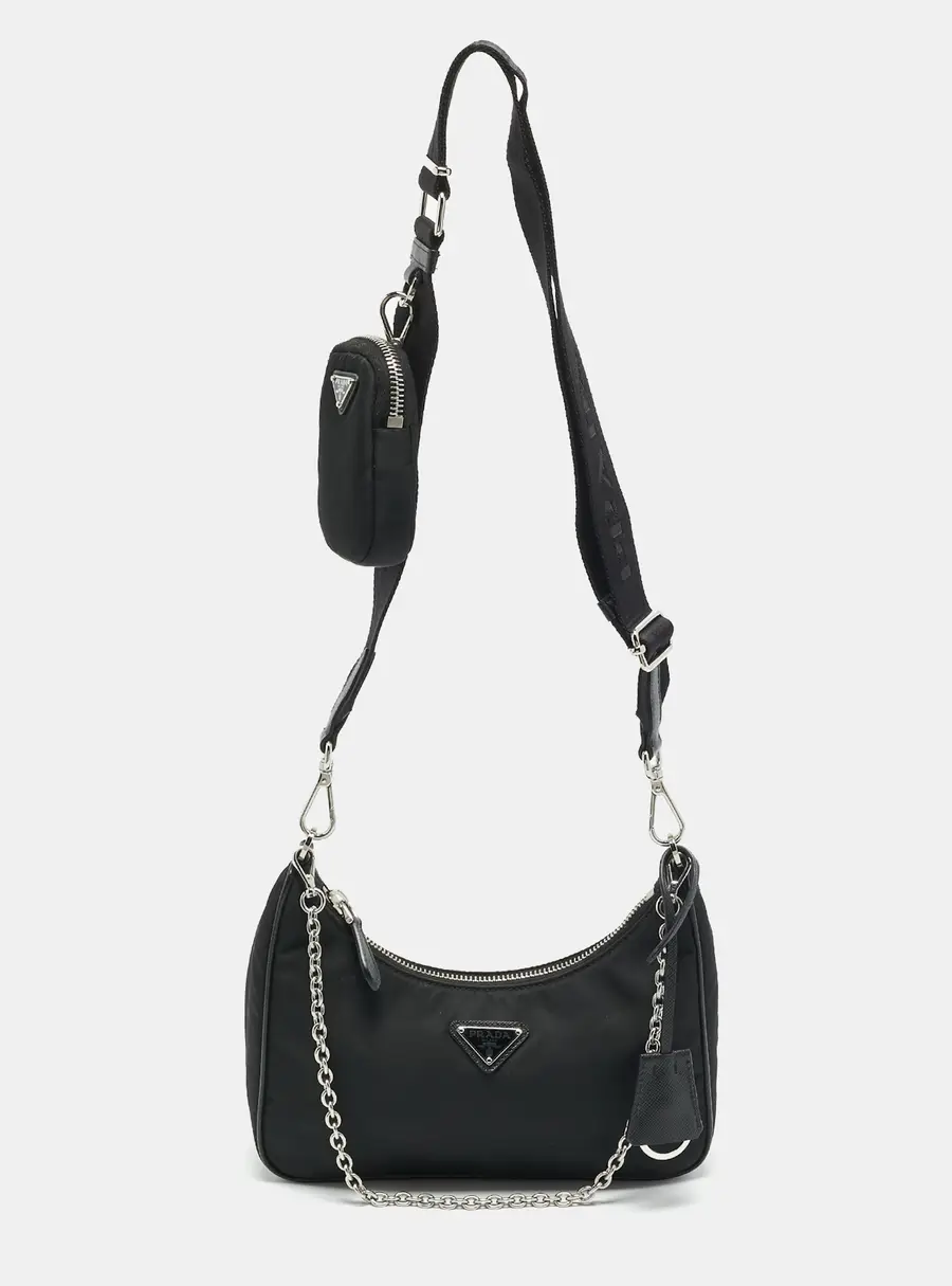 Prada Re-Edition 2005 Black Nylon and Saffiano Leather Shoulder Bag