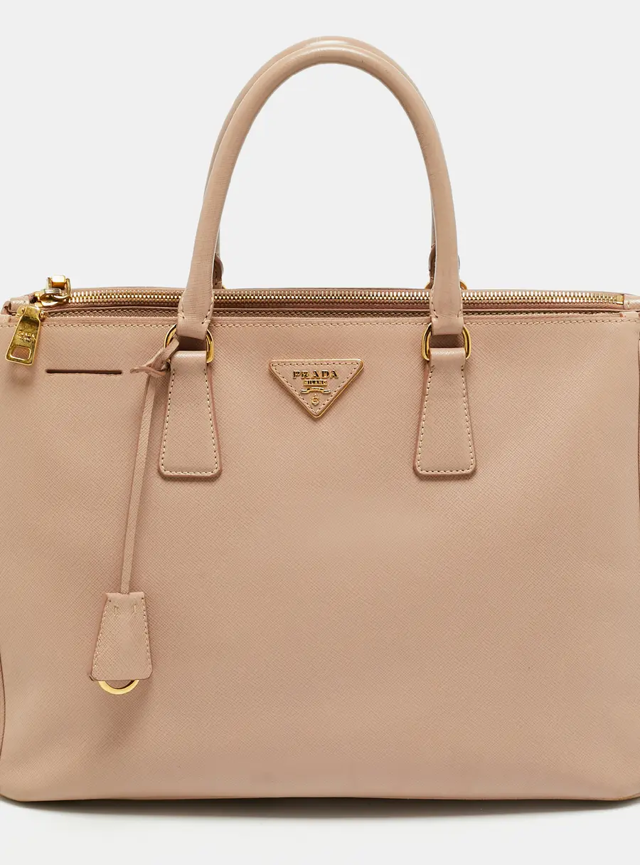 Prada Double Zip Large Beige Saffiano Leather Tote